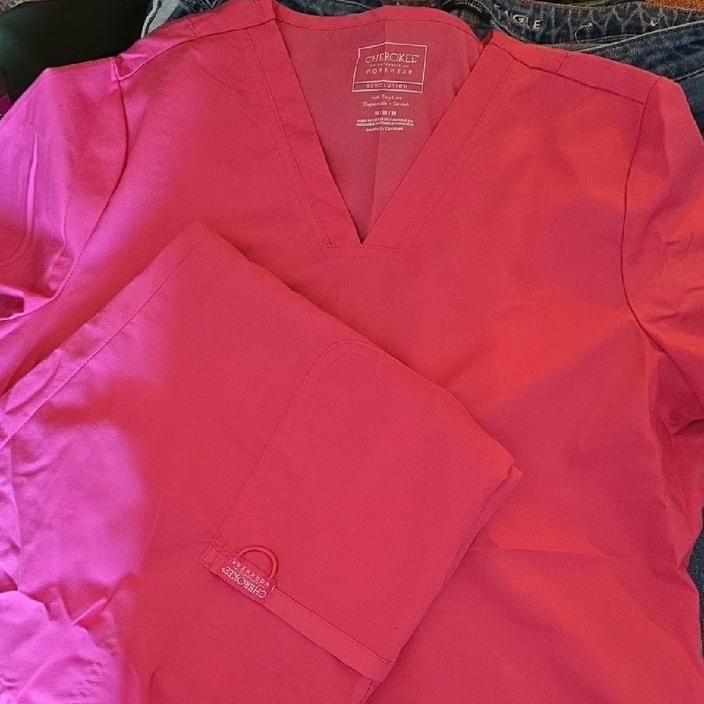 Cherokee Women's Pink Scrub Top and Pants Set